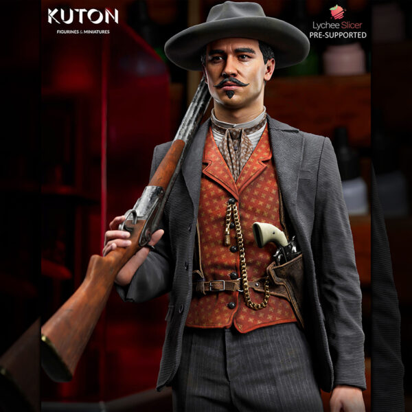Doc Holiday resin figure by Kuton Sculpts with hat, suit details, and long gun on a round display base