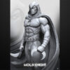 Moon Knight unpainted resin figure with flowing cape and crescent blades on a round pedestal base.