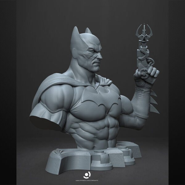 Batman 1/6 scale figure resin print by Stalyn Quito with cape and utility belt, standing on a display base