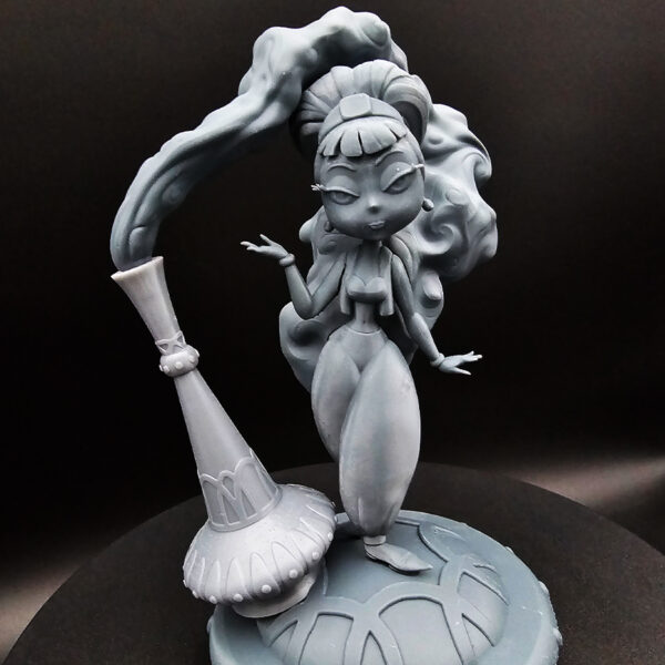 I Dream of Jeannie-inspired resin diorama kit with lamp, smoke, and character figure on base (unpainted)
