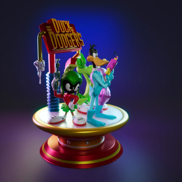Duck Dodgers vignette resin print by UEL Winner with multi-character cartoon scene base, approx. 10.2 inches tall