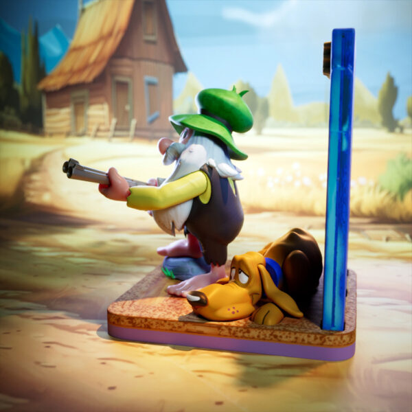 Hard Haid Moe stylized cartoon character with shotgun and hound dog on scenic base, UEL Winner resin print