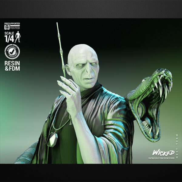 Detailed 3D printed Voldemort bust from Harry Potter, premium resin fan art sculpture by Wicked 3D for collectors and display