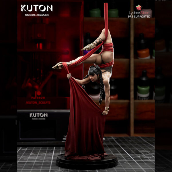 Mei Xianying 1/10 scale resin print by Kuton Sculpts, acrobatic aerial pose with flowing fabric.