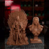 Rhaenyra resin print by Kuton Sculpts seated on an ornate throne, available as a 1/10 scale vignette or 1/9 scale bust