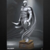 Moon Knight unpainted resin figure with flowing cape and crescent blades on a round pedestal base.