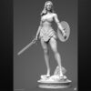 Wonder Woman resin figure with sword and shield on a rocky base, with optional cape.