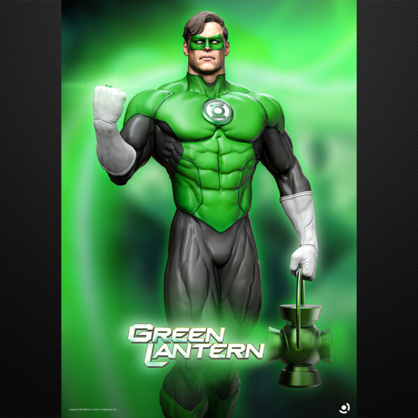 Stalyn Quito Green Lantern resin print figure with lantern and emerald energy base, made to order by HLI3DFX
