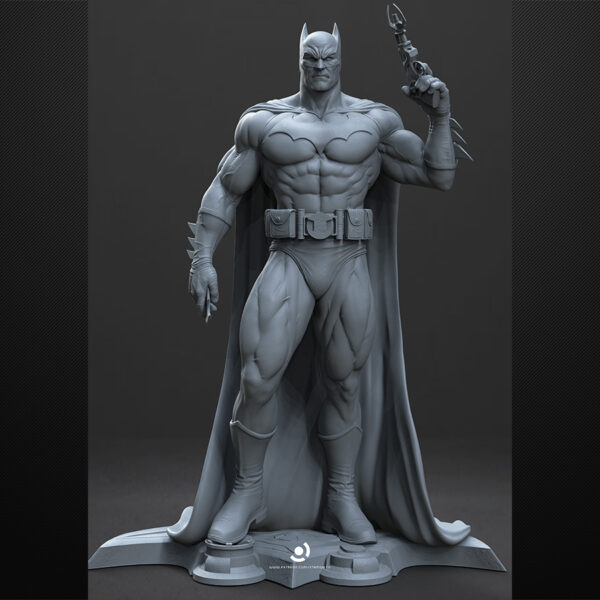 Batman 1/6 scale figure resin print by Stalyn Quito with cape and utility belt, standing on a display base