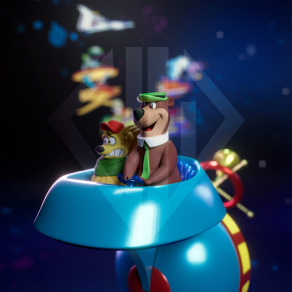 Yogi And Scary Bear Space Ship resin figure set printed by HLI3DFX, sculpted by UEL Winner, featuring both characters seated in a retro cartoon spaceship