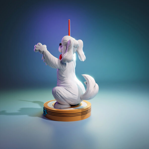 Hot Dog resin figure printed by HLI3DFX, sculpted by UEL Winner, featuring a cartoon dog holding a baton on a round display base with Hot Dog nameplate