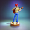 Archie resin figure printed by HLI3DFX, sculpted by UEL Winner, featuring a smiling cartoon guitarist standing on a round display base with Archie nameplate and music notes