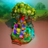 Gummi Bears resin 3D print diorama group scene with tree backdrop and logo sign, 13.5 inches tall (UEL Winner).