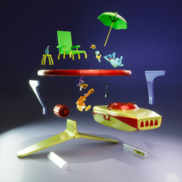 UEL Winner Yogi’s Space Race Huck and Quackup resin print diorama with ship and lounge chair unpainted