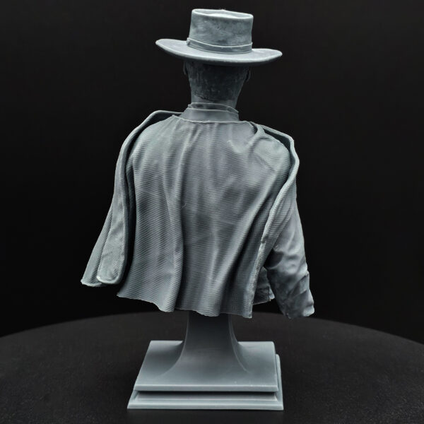 Blondie “The Good” 1/9 scale resin bust kit by Kuton Sculpts, produced by HLI3DFX, unpainted and unassembled with base, poncho, jacket, head, and hat.