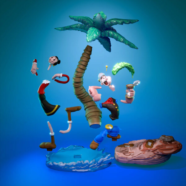 UEL Winner Popeye And Olive Oil vignette resin print with palm tree base