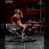 Faye Valentine 1/10 scale resin print by Kuton Sculpts, seated on sci-fi motorcycle base.