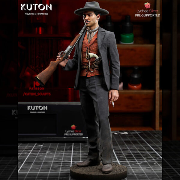 Doc Holiday resin figure by Kuton Sculpts with hat, suit details, and long gun on a round display base