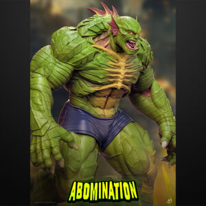 Abomination unpainted resin monster figure on a rocky base with flowing slime effect.