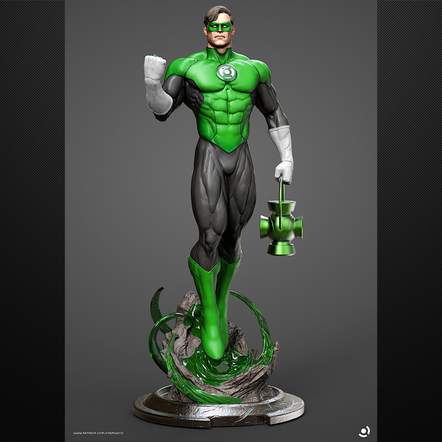 Stalyn Quito Green Lantern resin print figure with lantern and emerald energy base, made to order by HLI3DFX