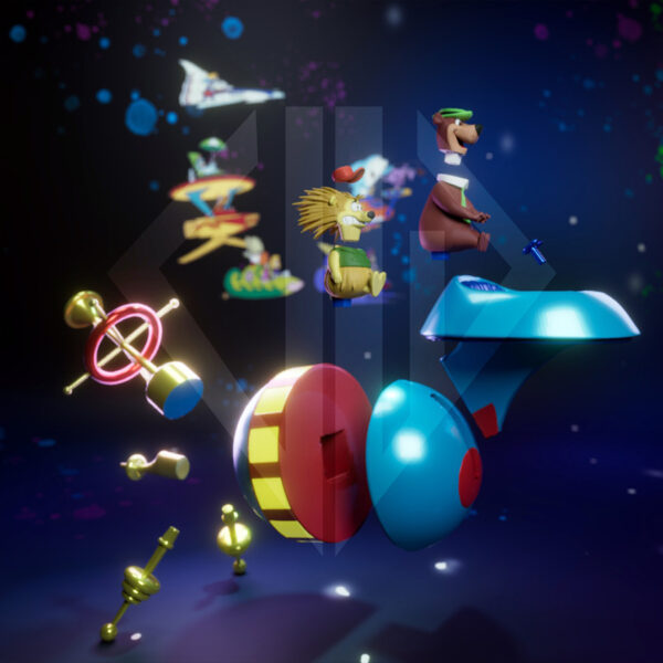 Yogi And Scary Bear Space Ship resin figure set printed by HLI3DFX, sculpted by UEL Winner, featuring both characters seated in a retro cartoon spaceship