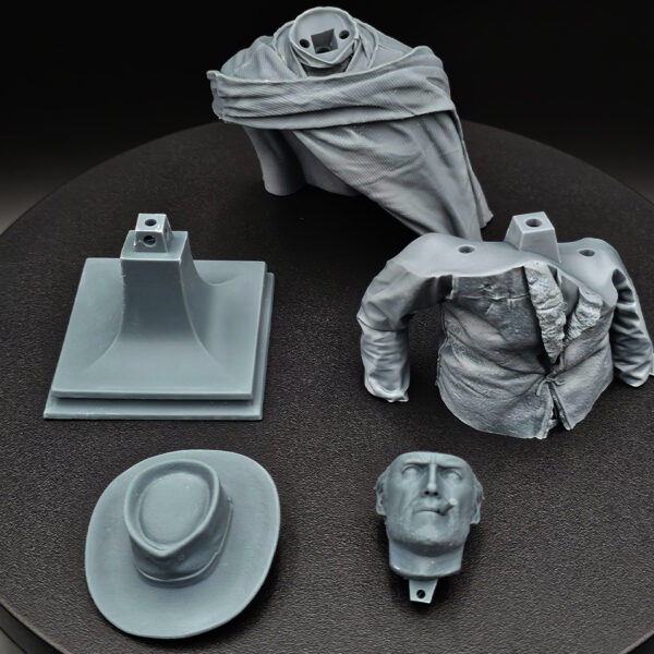 Blondie “The Good” 1/9 scale resin bust kit by Kuton Sculpts, produced by HLI3DFX, unpainted and unassembled with base, poncho, jacket, head, and hat.