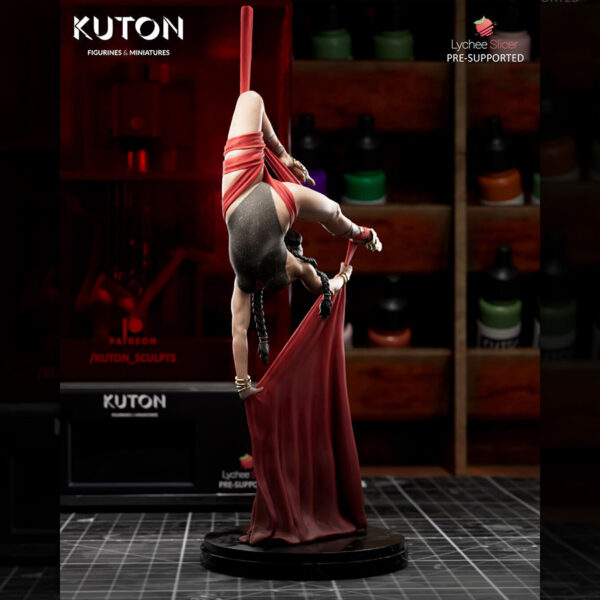Mei Xianying 1/10 scale resin print by Kuton Sculpts, acrobatic aerial pose with flowing fabric.