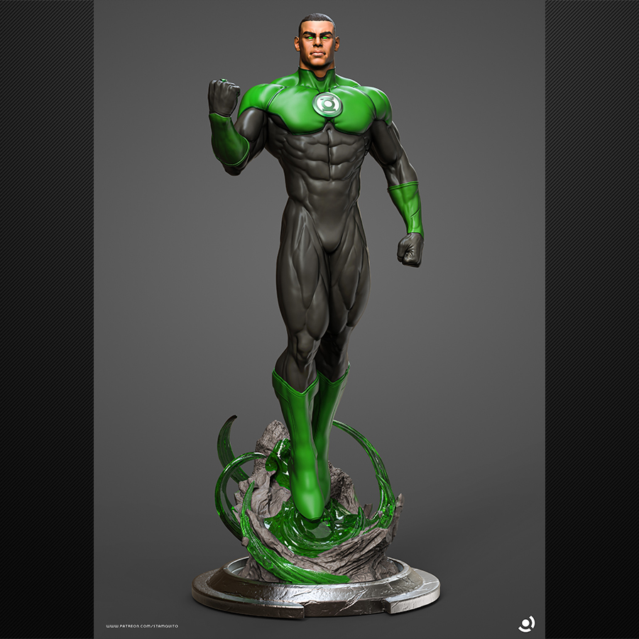 Stalyn Quito Green Lantern resin print figure with lantern and emerald energy base, made to order by HLI3DFX