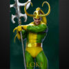 Loki 1/6 scale resin figure printed by HLI3DFX, sculpted by Stalyn Quito, wearing a horned helmet and holding a long staff in a classic villain stance on a round display base