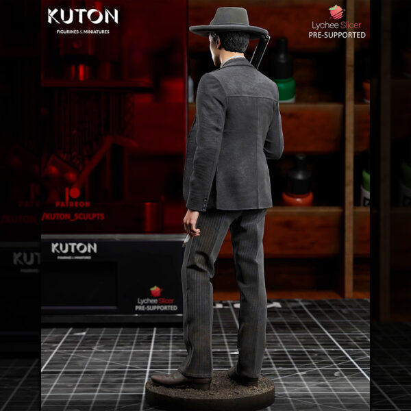 Doc Holiday resin figure by Kuton Sculpts with hat, suit details, and long gun on a round display base