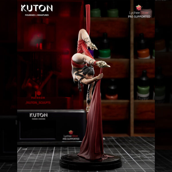 Mei Xianying 1/10 scale resin print by Kuton Sculpts, acrobatic aerial pose with flowing fabric.