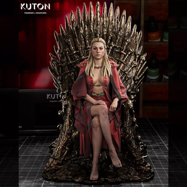 Rhaenyra resin print by Kuton Sculpts seated on an ornate throne, available as a 1/10 scale vignette or 1/9 scale bust