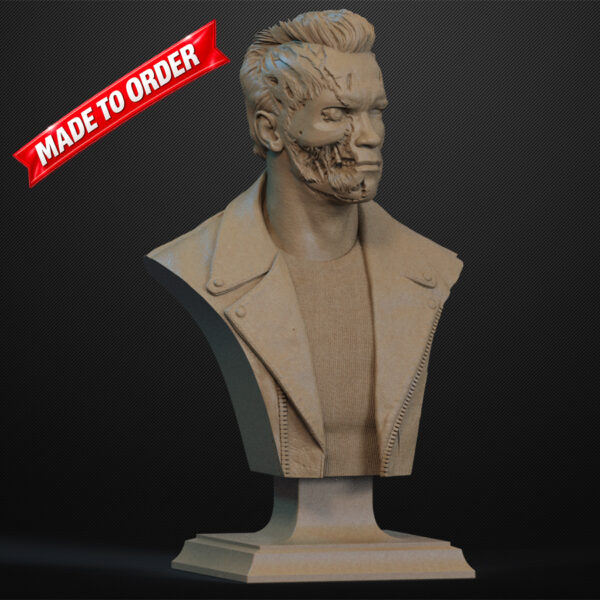 CA3D Terminator-style bust render, half-face damaged variant (resin 3D print kit).