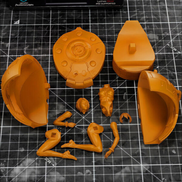 Rei Ayanami 1/10 scale resin print by Kuton Sculpts, seated figure with sci-fi pod base.