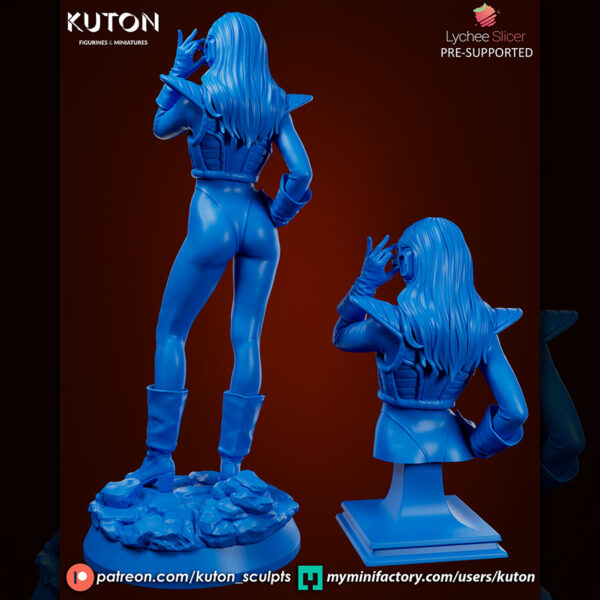 Radzella resin print by Kuton Sculpts with sci-fi armor suit and visor detail on a rocky display base