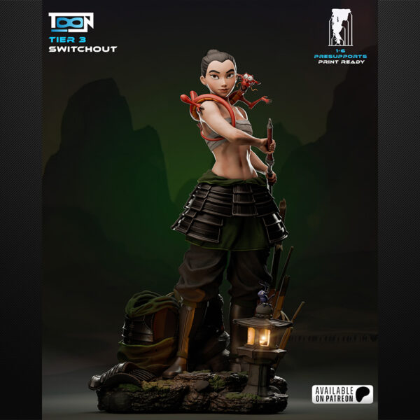 1/6 scale Mulan resin figure kit by Toon Studios on display base
