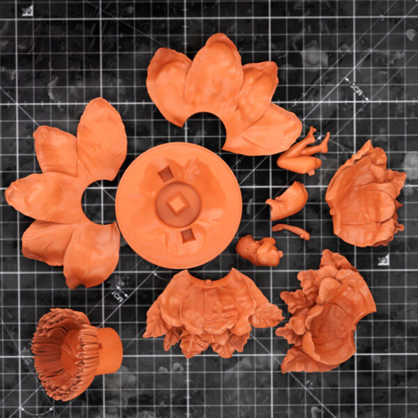 Himlay 1/10 scale resin print by Kuton Sculpts, sleeping figure curled inside a large flower.