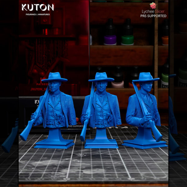 Doc Holiday resin figure by Kuton Sculpts with hat, suit details, and long gun on a round display base