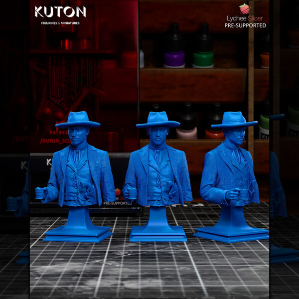 Doc Holiday resin figure by Kuton Sculpts with hat, suit details, and long gun on a round display base