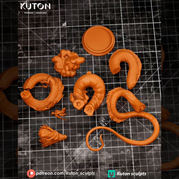 Ember Rider resin print by Kuton Sculpts, 1/9 scale fantasy dragon and rider statue on a rocky base