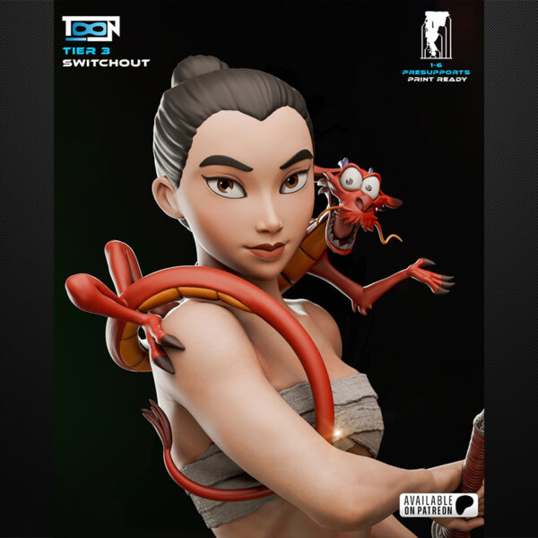 1/6 scale Mulan resin figure kit by Toon Studios on display base