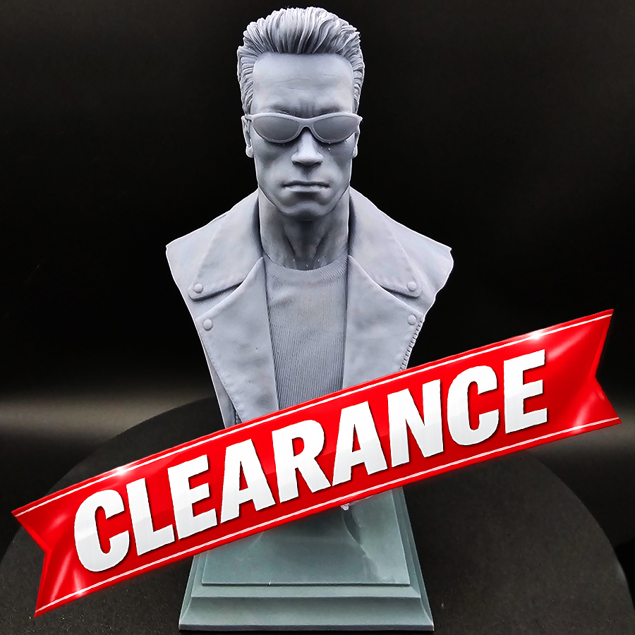 CA3D 1/6 scale Terminator bust misprint resin 3D print showing surface banding on jacket and shirt close-up