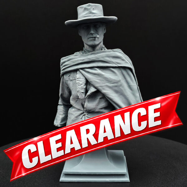 Blondie “The Good” 1/9 scale resin bust kit by Kuton Sculpts, produced by HLI3DFX, unpainted and unassembled with base, poncho, jacket, head, and hat.