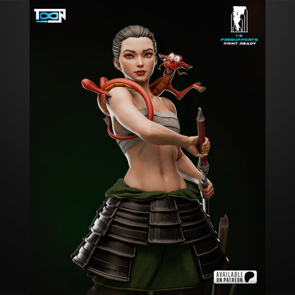 1/6 scale Mulan resin figure kit by Toon Studios on display base