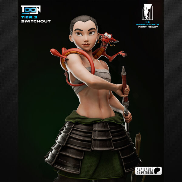 1/6 scale Mulan resin figure kit by Toon Studios on display base
