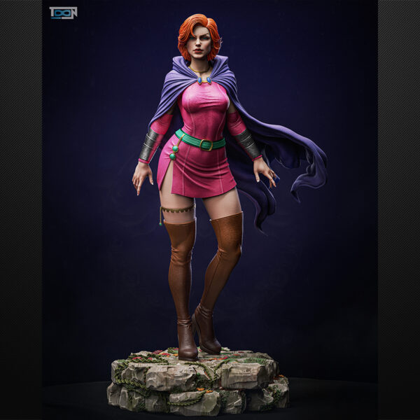 1/6 scale Sheila (Dungeons & Dragons) resin figure by Toon Studios on rocky base with flowing cape