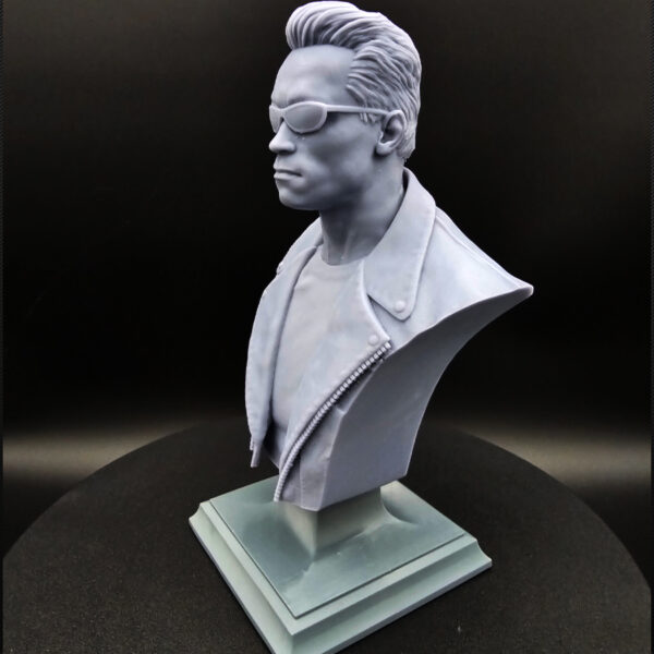 CA3D 1/6 scale Terminator bust misprint resin 3D print showing surface banding on jacket and shirt close-up