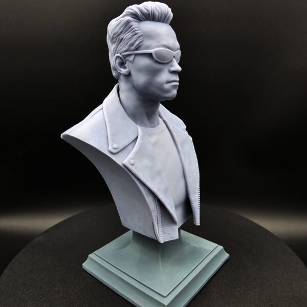 CA3D 1/6 scale Terminator bust misprint resin 3D print showing surface banding on jacket and shirt close-up