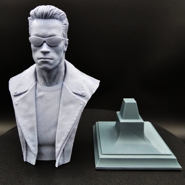 CA3D 1/6 scale Terminator bust misprint resin 3D print showing surface banding on jacket and shirt close-up