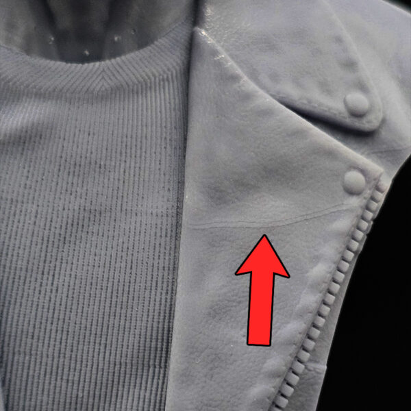 CA3D 1/6 scale Terminator bust misprint resin 3D print showing surface banding on jacket and shirt close-up